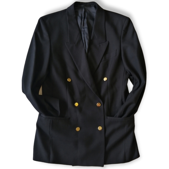 Burberry Jackets & Blazers - Burberrys Vintage Navy Double Breasted Blazer w/Gold Logo Buttons Size 10 UK